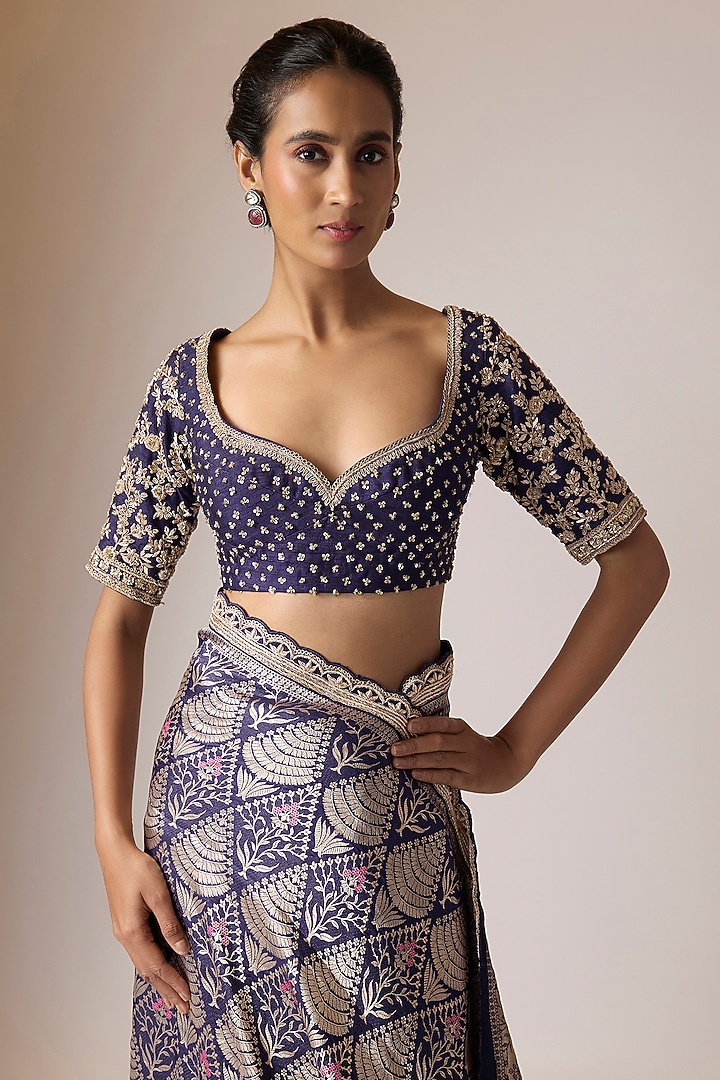 Blue Tissue Reception Saree Set by Kalighata at Pernia's Pop Up Shop