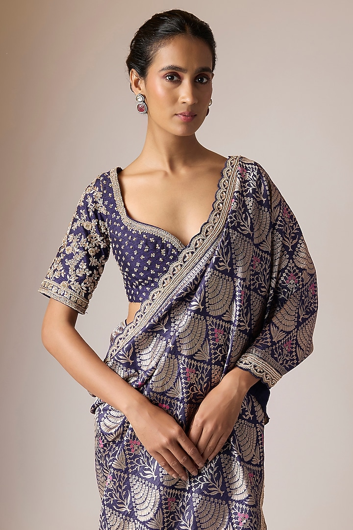 Blue Tissue Reception Saree Set by Kalighata at Pernia's Pop Up Shop