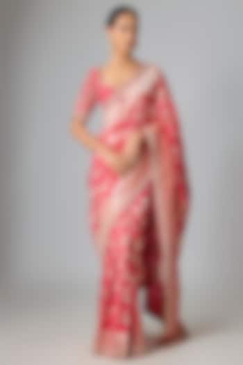 Red Banarasi Reception Saree Set by Kalighata at Pernia's Pop Up Shop