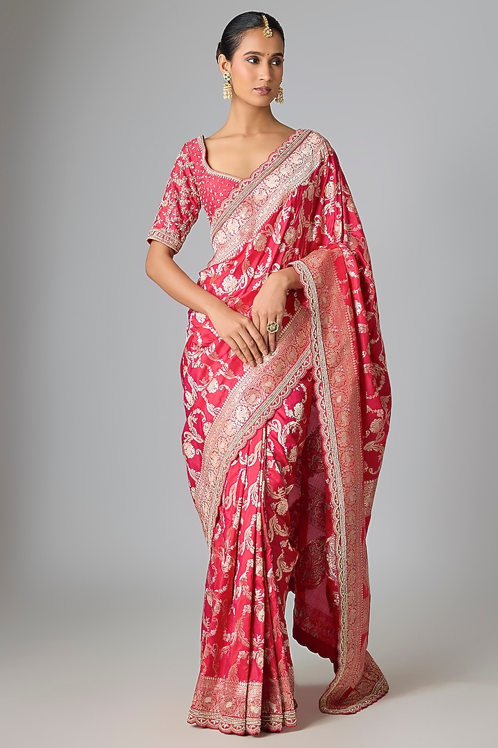 Red Banarasi Reception Saree Set by Kalighata at Pernia's Pop Up Shop