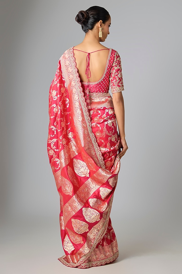 Red Banarasi Bridal Saree Set by Kalighata at Pernia's Pop Up Shop
