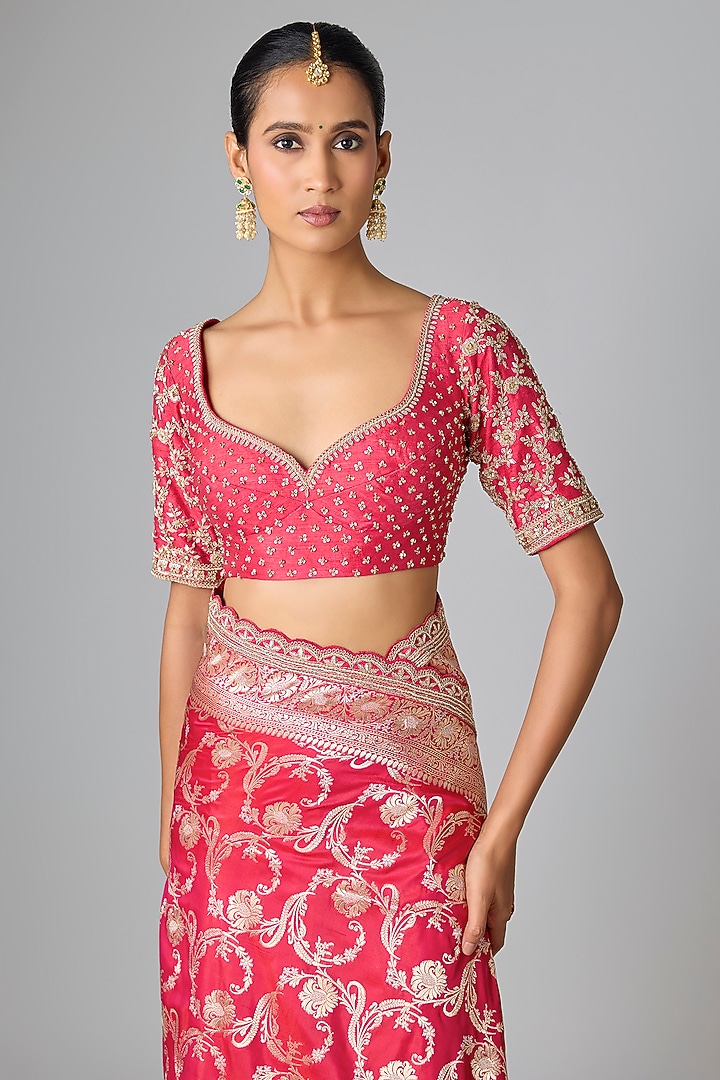 Red Banarasi Bridal Saree Set by Kalighata at Pernia's Pop Up Shop