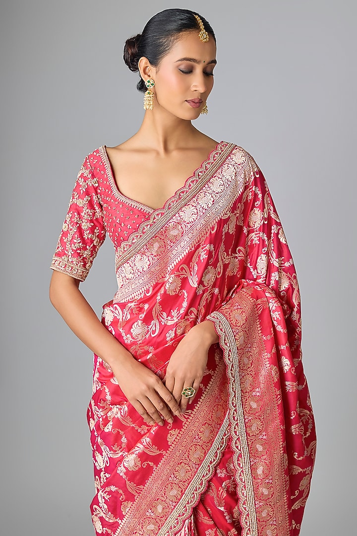 Red Banarasi Bridal Saree Set by Kalighata at Pernia's Pop Up Shop
