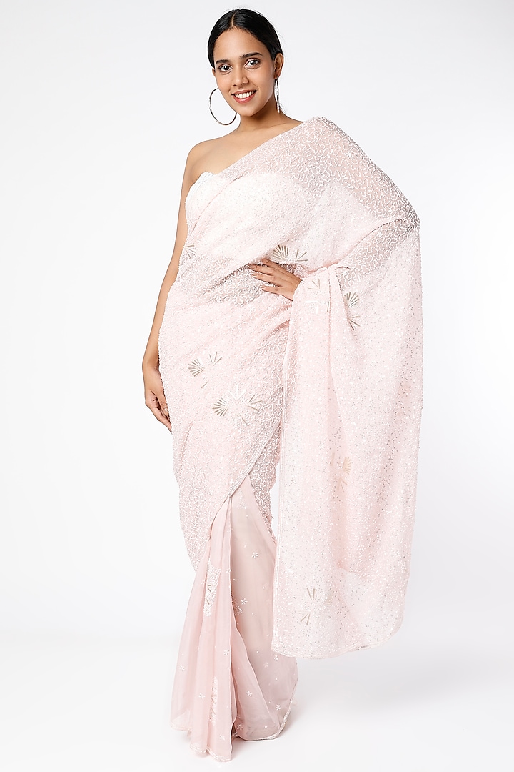 Blush Pink Sequins Saree Set by Kalighata