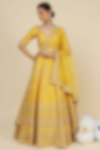 Yellow Silk Embellished Bhavna Wedding Lehenga Set by Kalighata at Pernia's Pop Up Shop