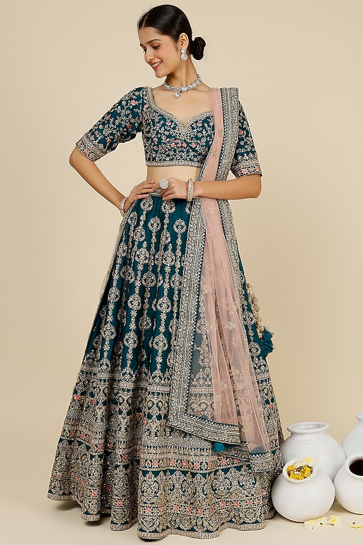 Bottle Green Embellished Bridal Lehenga Set by Kalighata at Pernia's Pop Up Shop