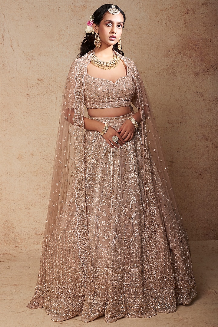 Gold Embroidered Margerette Bridal Lehenga Set by Kalighata at Pernia's Pop Up Shop