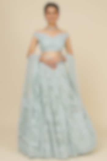 Aqua Embellished Zoya Bridal Lehenga Set by Kalighata at Pernia's Pop Up Shop