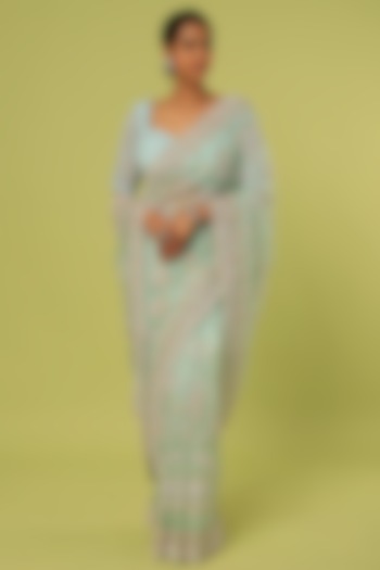 Mint Organza Embellished Reception Saree Set by Kalighata at Pernia's Pop Up Shop