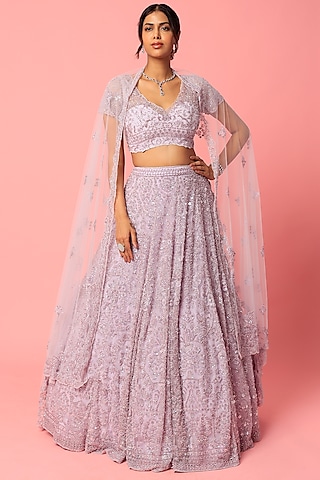 Mauve Embellished Kahkashan Lehenga Set by Kalighata