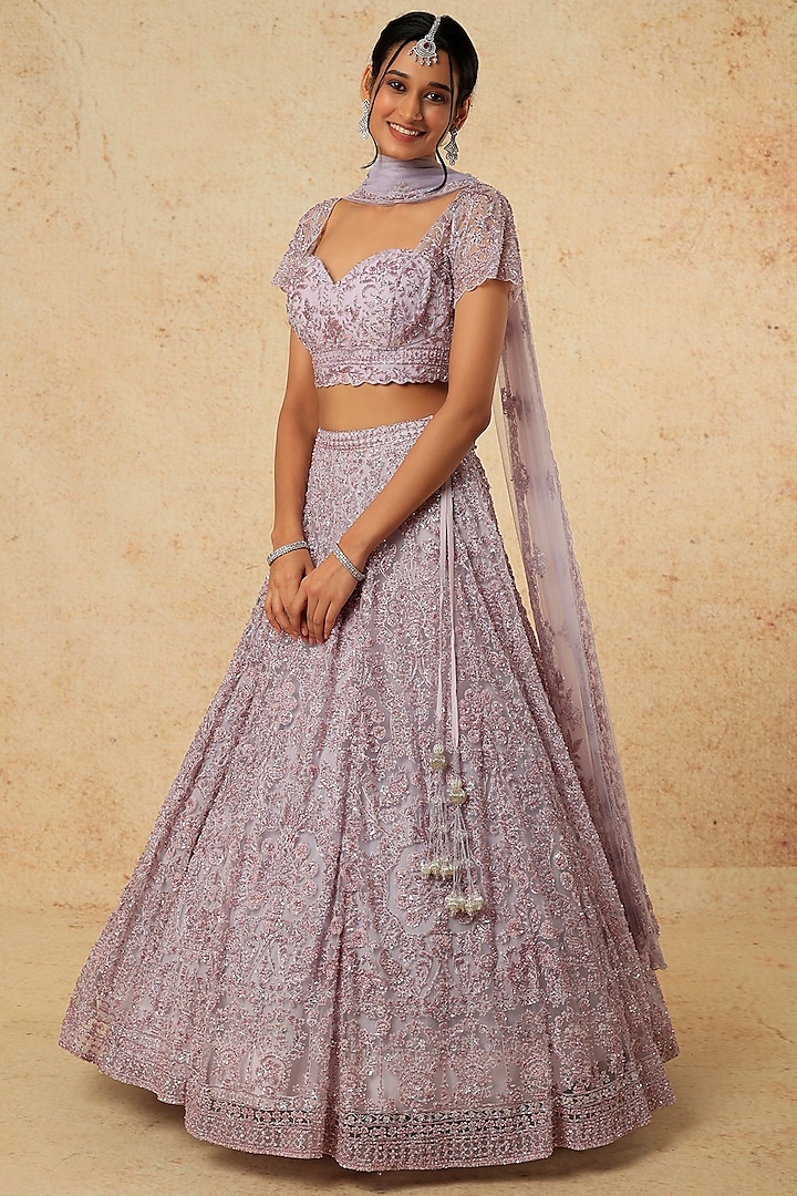 Mauve Hand Embellished Kahkashan Bridal Lehenga Set by Kalighata at Pernia's Pop Up Shop