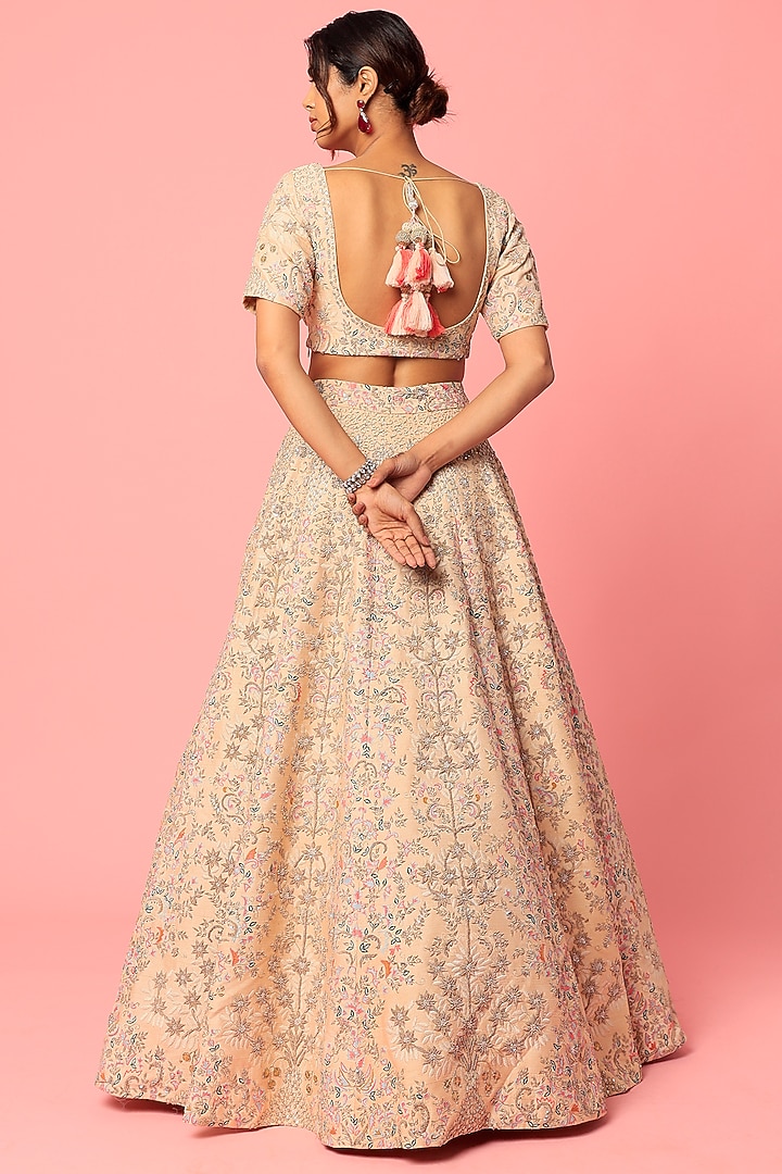 Peach Embroidered Trishul Bridal Lehenga Set by Kalighata at Pernia's Pop Up Shop