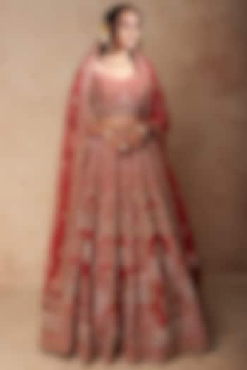 Red Embroidered Lucknowi Bridal Lehenga Set by Kalighata at Pernia's Pop Up Shop