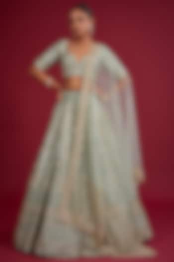 Firoza Raw Silk Zardosi Embroidered Bridal Lehenga Set by Kalighata at Pernia's Pop Up Shop