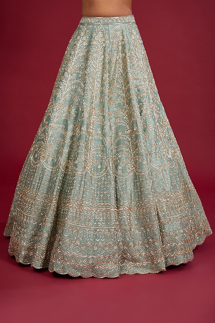 Firoza Raw Silk Zardosi Embroidered Bridal Lehenga Set by Kalighata at Pernia's Pop Up Shop