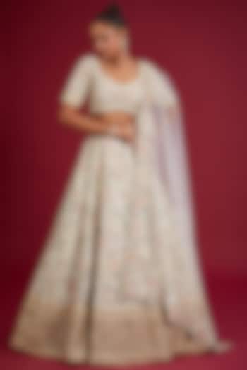 Ivory Raw Silk Zardosi Embroidered Bridal Lehenga Set by Kalighata at Pernia's Pop Up Shop