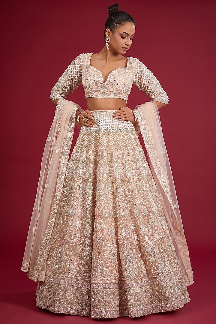 Pink Organza Zardosi Embroidered Bridal Lehenga Set by Kalighata at Pernia's Pop Up Shop