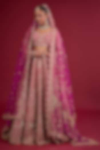 Fuchsia Raw Silk Zardosi Embroidered Bridal Lehenga Set  by Kalighata at Pernia's Pop Up Shop