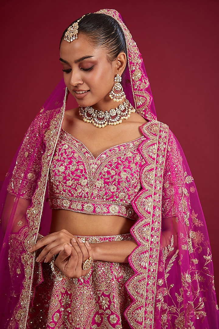 Fuchsia Raw Silk Zardosi Embroidered Lehenga Set Design By Kalighata At Pernias Pop Up Shop 2024 4318