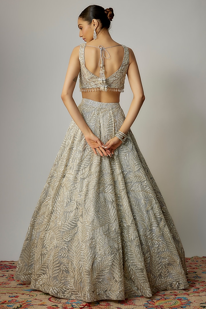 Grey Net Sequins Embellished Bridal Lehenga Set by Kalighata at Pernia's Pop Up Shop