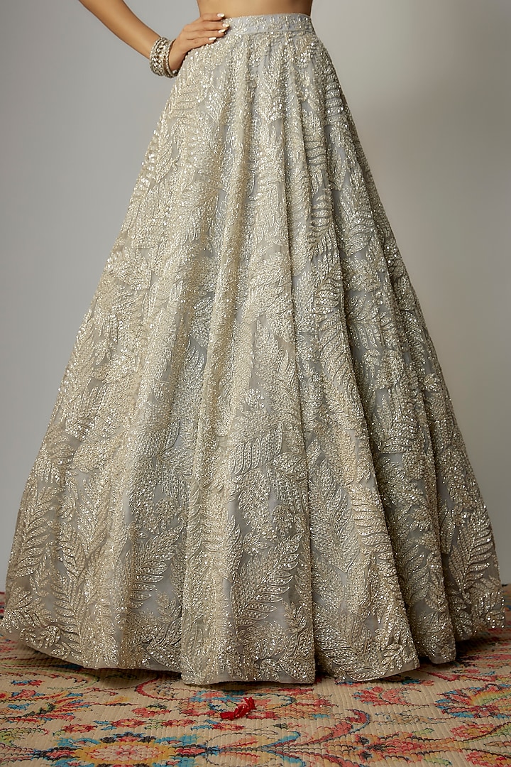Grey Net Sequins Embellished Bridal Lehenga Set by Kalighata at Pernia's Pop Up Shop
