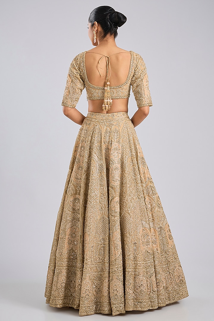 Gold Net & Raw Silk Bridal Lehenga Set by Kalighata at Pernia's Pop Up Shop