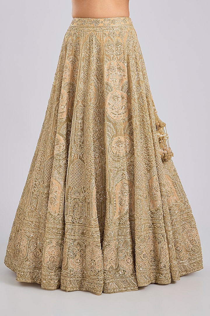 Gold Net & Raw Silk Bridal Lehenga Set by Kalighata at Pernia's Pop Up Shop