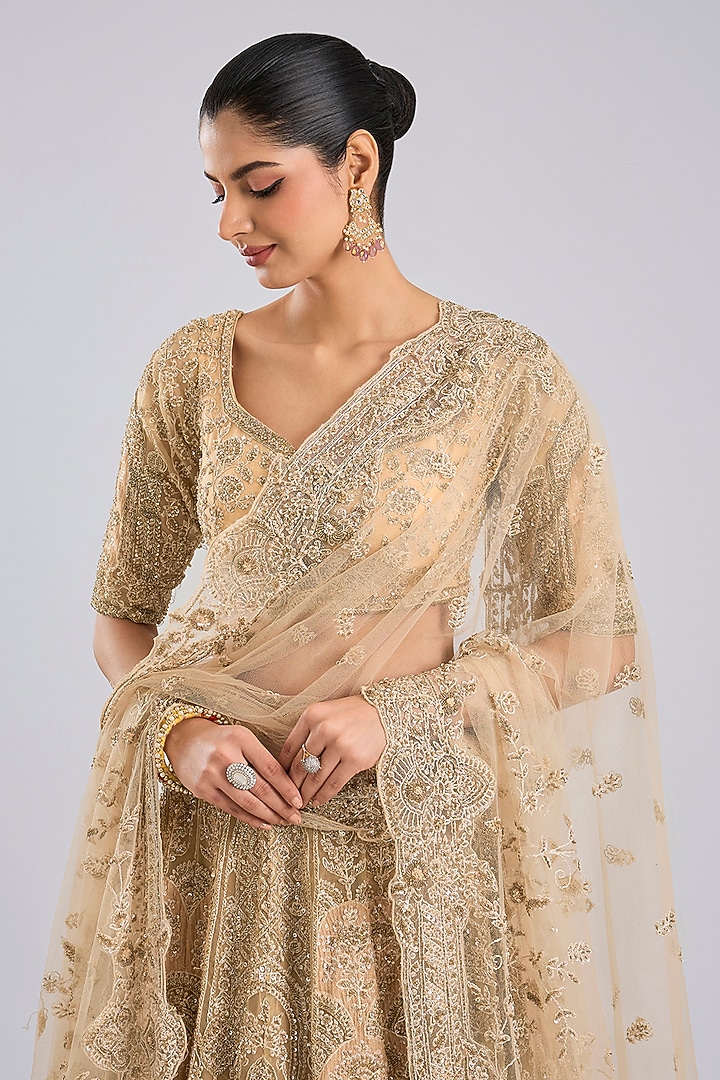 Gold Net & Raw Silk Bridal Lehenga Set by Kalighata at Pernia's Pop Up Shop