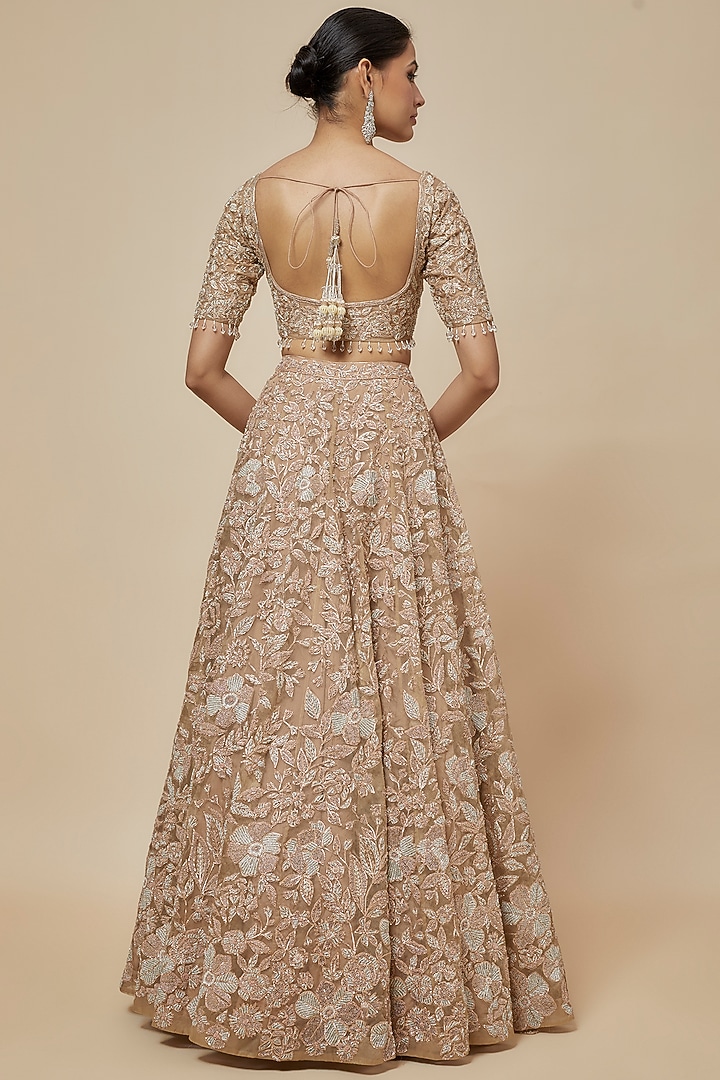 Gold Organza Hand Embroidered Bridal Lehenga Set by Kalighata at Pernia's Pop Up Shop