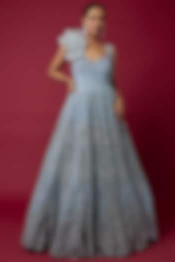 Ice Blue Organza Embroidered Bridal Gown by Kalighata at Pernia's Pop Up Shop