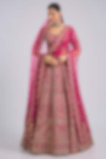 Pink Raw Silk Bridal Lehenga Set by Kalighata at Pernia's Pop Up Shop