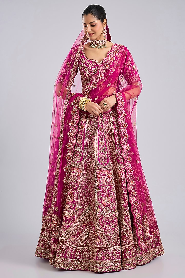 Pink Raw Silk Bridal Lehenga Set by Kalighata at Pernia's Pop Up Shop