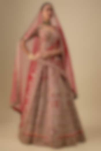 Maroon Raw Silk Zardosi Embroidered Bridal Lehenga Set by Kalighata at Pernia's Pop Up Shop