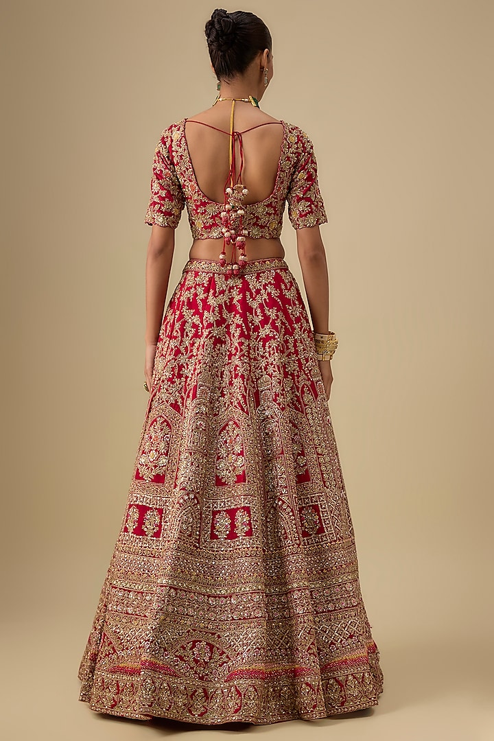 Maroon Raw Silk Zardosi Embroidered Bridal Lehenga Set by Kalighata at Pernia's Pop Up Shop
