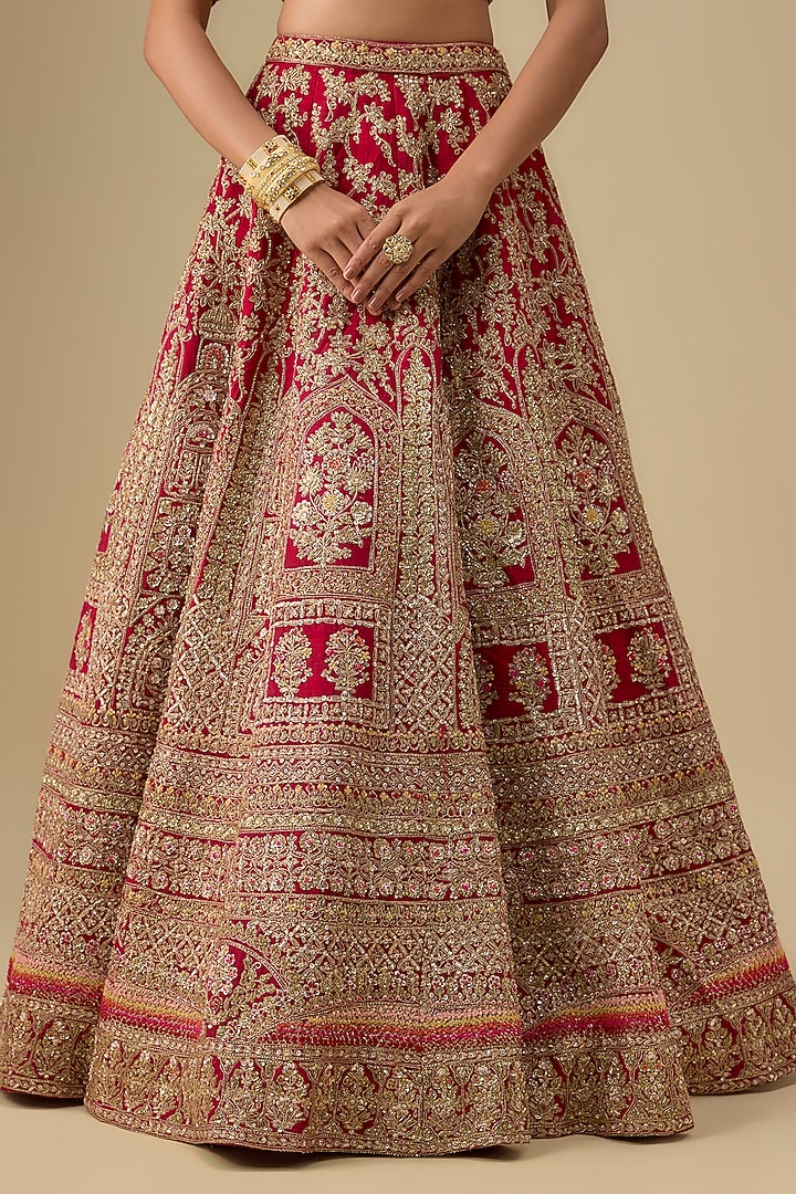 Maroon Raw Silk Zardosi Embroidered Bridal Lehenga Set by Kalighata at Pernia's Pop Up Shop