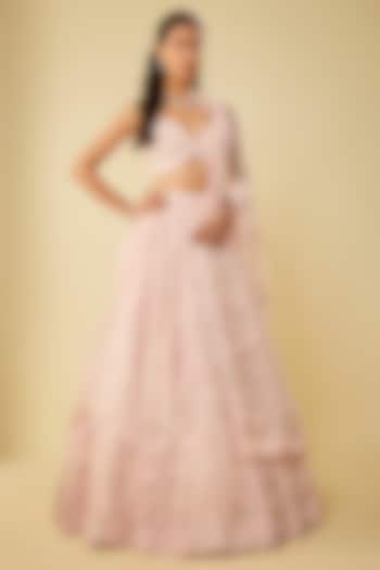 Pink Organza Zardosi Embroidered Bridal Lehenga Set by Kalighata at Pernia's Pop Up Shop