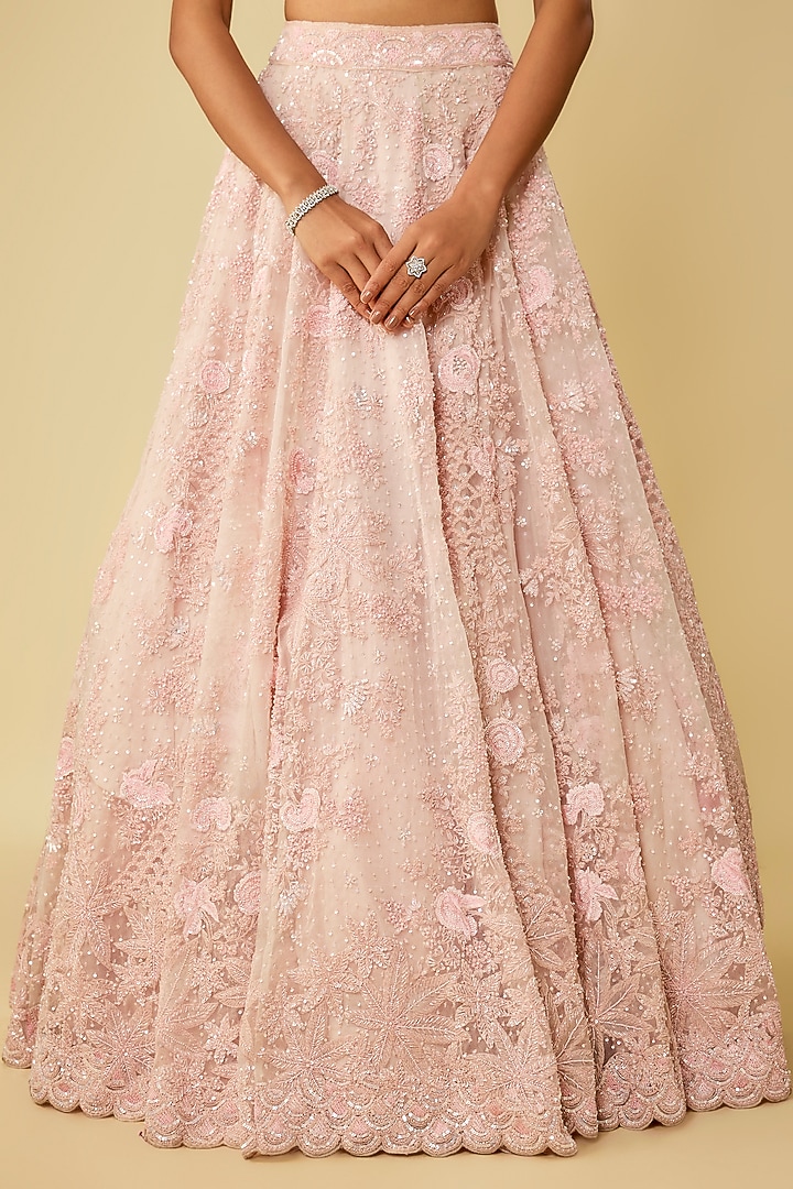Pink Organza Zardosi Embroidered Bridal Lehenga Set by Kalighata at Pernia's Pop Up Shop