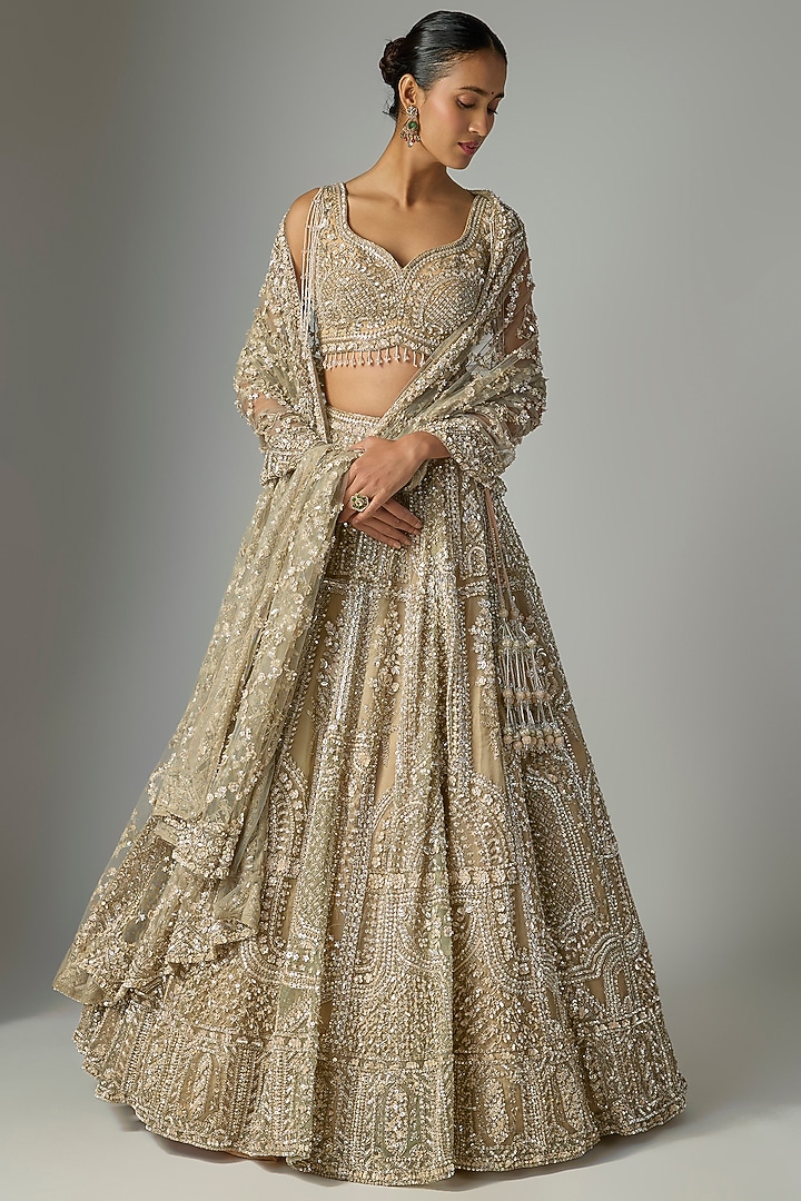 Grey Organza Bridal Lehenga Set by Kalighata at Pernia's Pop Up Shop