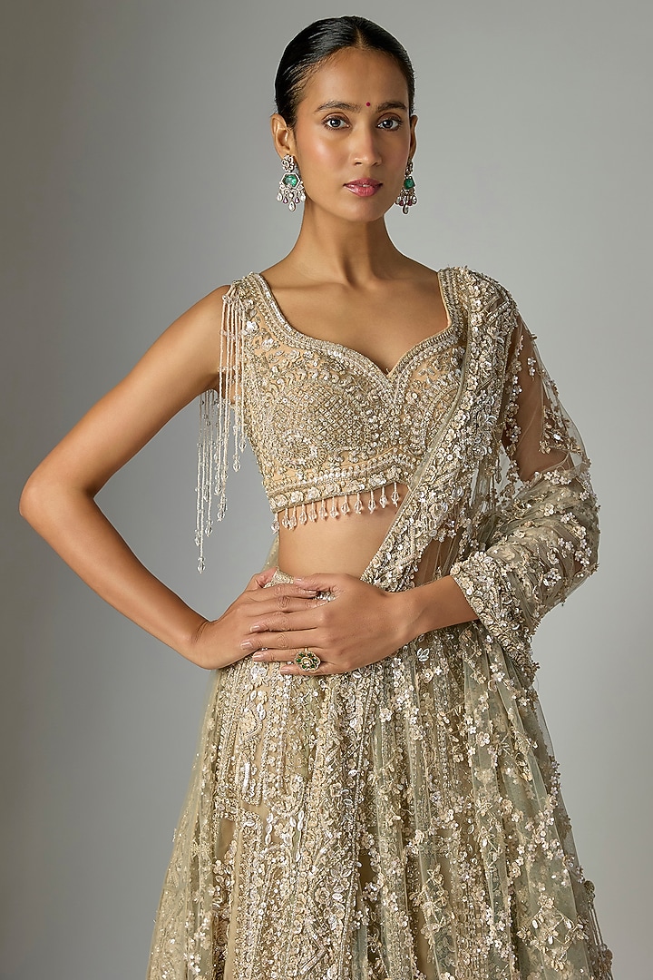 Grey Organza Bridal Lehenga Set by Kalighata at Pernia's Pop Up Shop