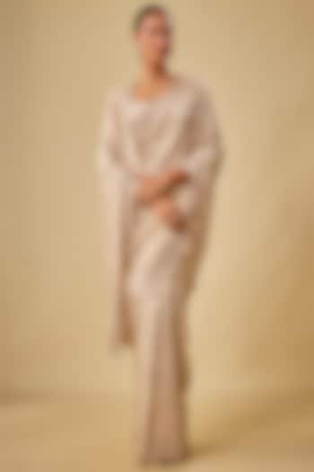 Gold Tissue Hand & Machine Embroidered Reception Saree Set by Kalighata at Pernia's Pop Up Shop