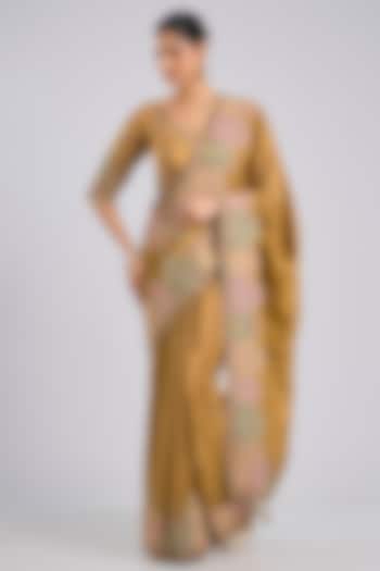 Gold Tissue Bridal Saree Set by Kalighata at Pernia's Pop Up Shop