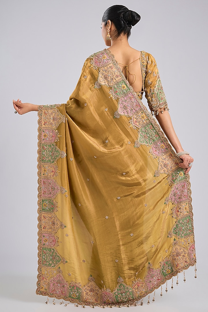 Gold Tissue Bridal Saree Set by Kalighata at Pernia's Pop Up Shop