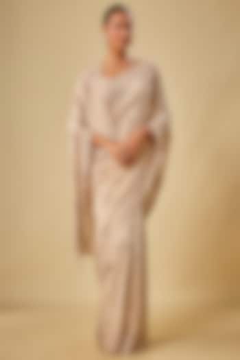 Gold Tissue Hand & Machine Embroidered Reception Saree Set by Kalighata at Pernia's Pop Up Shop