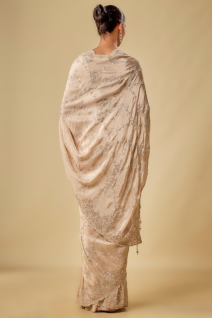 Gold Tissue Hand & Machine Embroidered Reception Saree Set by Kalighata at Pernia's Pop Up Shop