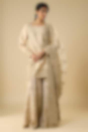 Beige Chanderi Silk Sequins Embellished Bridal Sharara Set by Kalighata at Pernia's Pop Up Shop