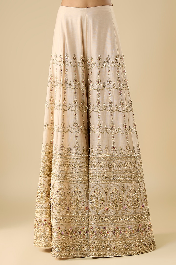 Beige Chanderi Silk Sequins Embellished Bridal Sharara Set by Kalighata at Pernia's Pop Up Shop