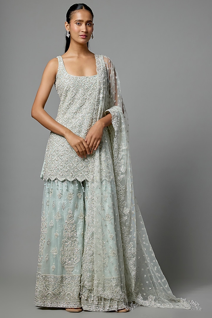 Lilac Net Bridal Sharara Set by Kalighata at Pernia's Pop Up Shop