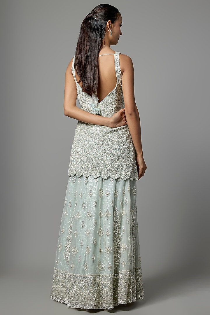 Aqua Organza Embroidered Bridal Sharara Set by Kalighata at Pernia's Pop Up Shop