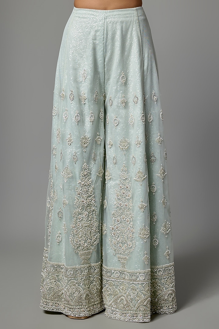 Aqua Organza Embroidered Bridal Sharara Set by Kalighata at Pernia's Pop Up Shop