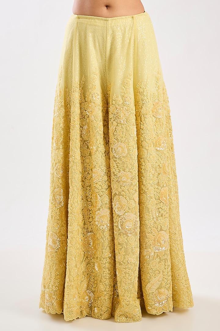 Yellow Net Hand & Machine Embroidered Bridal Sharara Set by Kalighata at Pernia's Pop Up Shop